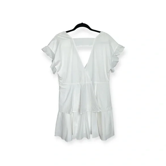 Anthropologie Ruffled V-Neck White Mini Dress size XS *NWT* - Picture 5 of 13